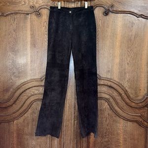 YANSI FUGEL Designer Washable Pig Suede Leather Brown Bootcut Flare Pants
